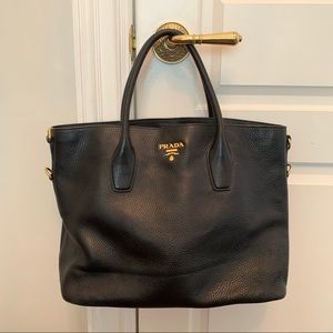 Authentic Prada black tote with optional strap